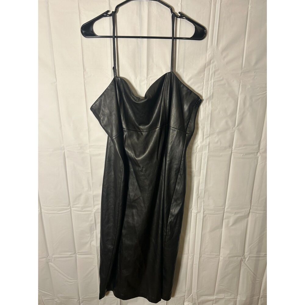 EXPRESS Body Contour Black Faux Leather Cami Midi Dress Front Slit XL